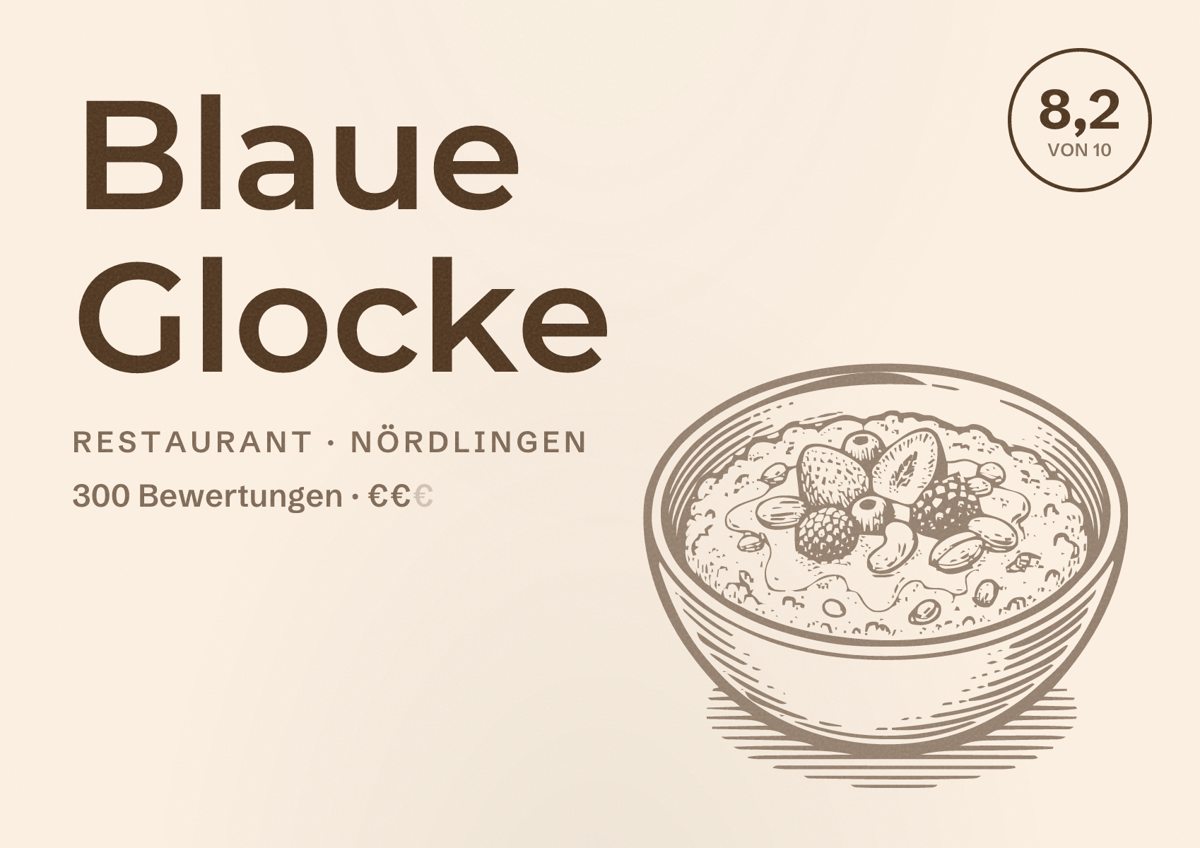 Illustriertes Poster von Blaue Glocke, Restaurant in Nördlingen: Bewertung 8,2 von 10 aus 300 Bewertungen, Preisniveau €€