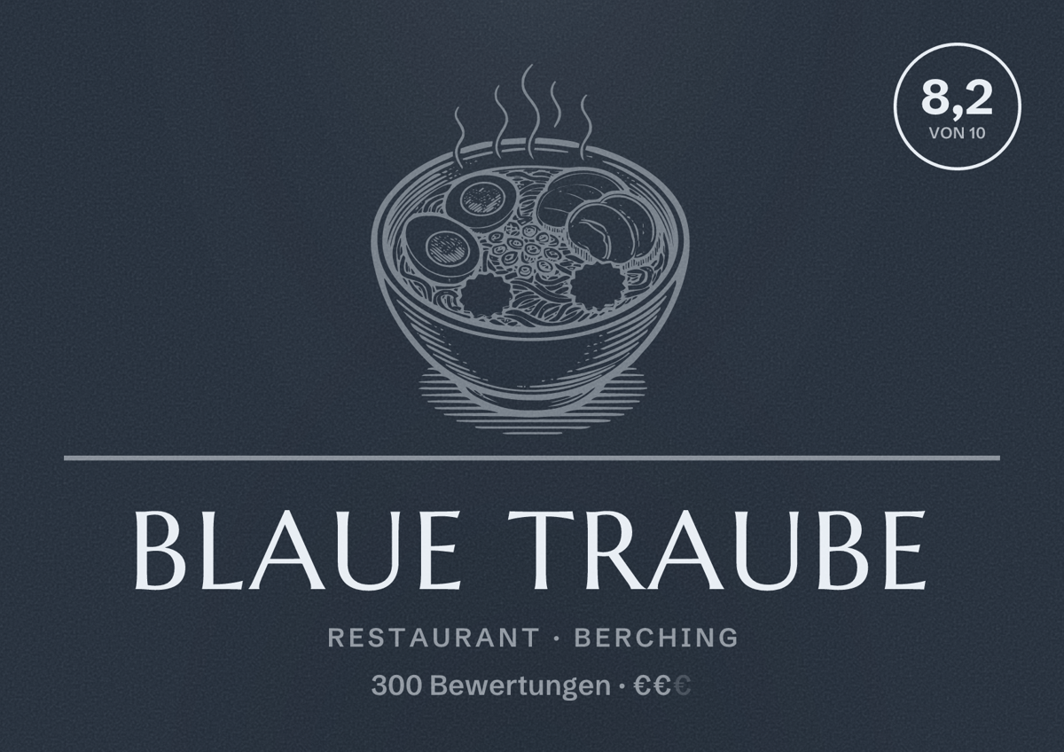 Illustriertes Poster von Blaue Traube, Restaurant in Berching: Bewertung 8,2 von 10 aus 300 Bewertungen, Preisniveau €€