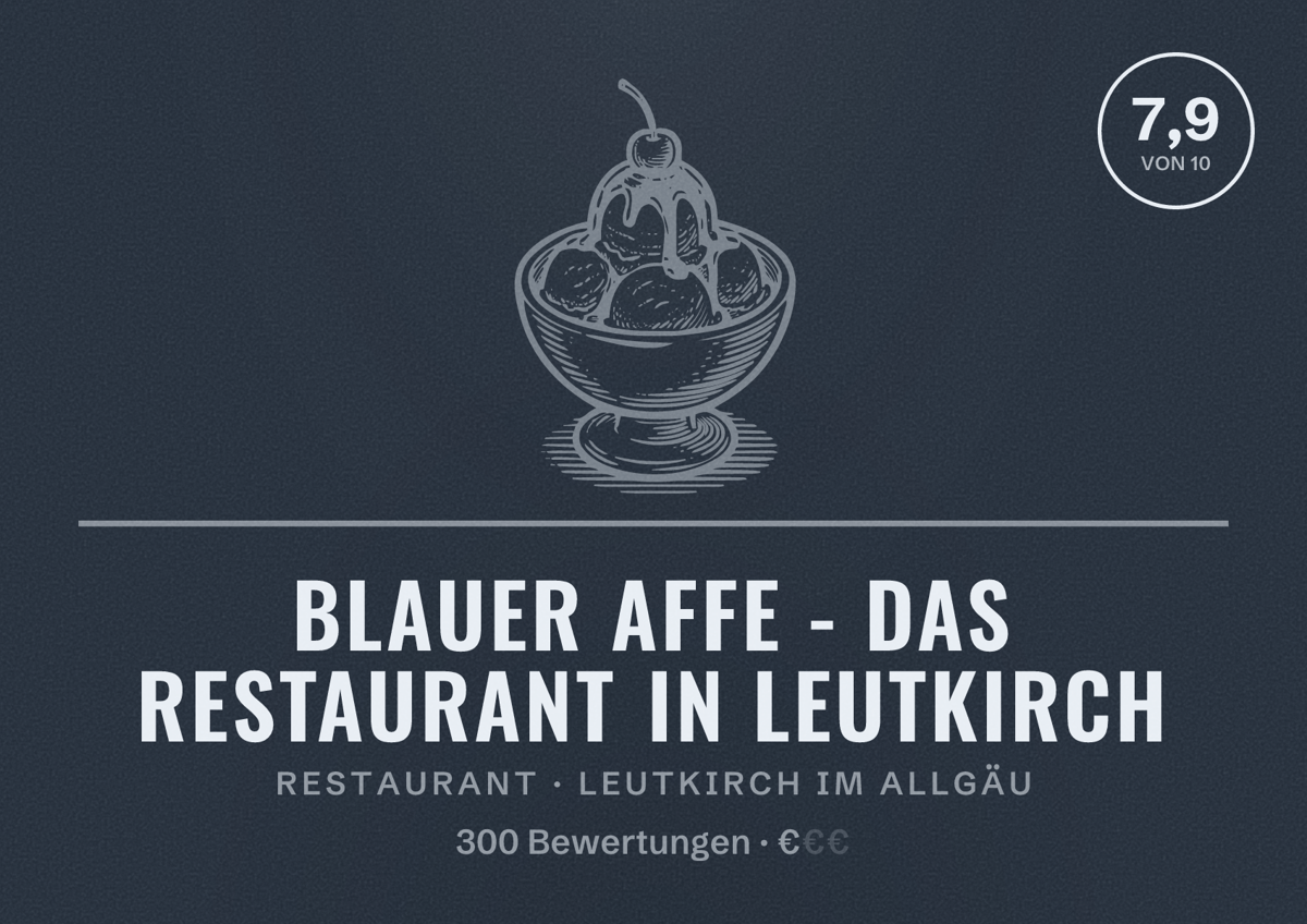 Illustriertes Poster von Blauer Affe - DAS Restaurant in Leutkirch, Restaurant in Leutkirch im Allgäu: Bewertung 7,9 von 10 aus 300 Bewertungen, Preisniveau €