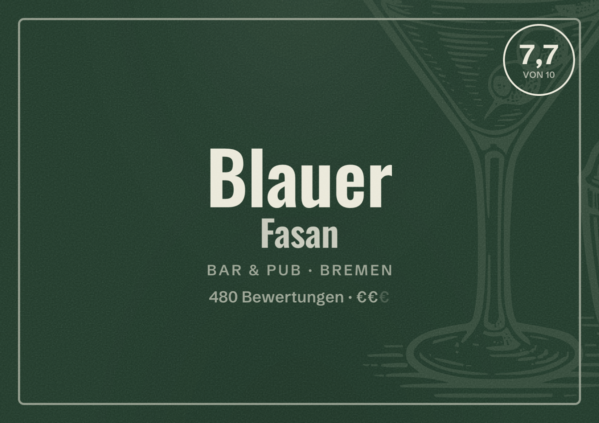 Illustriertes Poster von Blauer Fasan, Bar & Pub in Bremen: Bewertung 7,7 von 10 aus 480 Bewertungen, Preisniveau €€