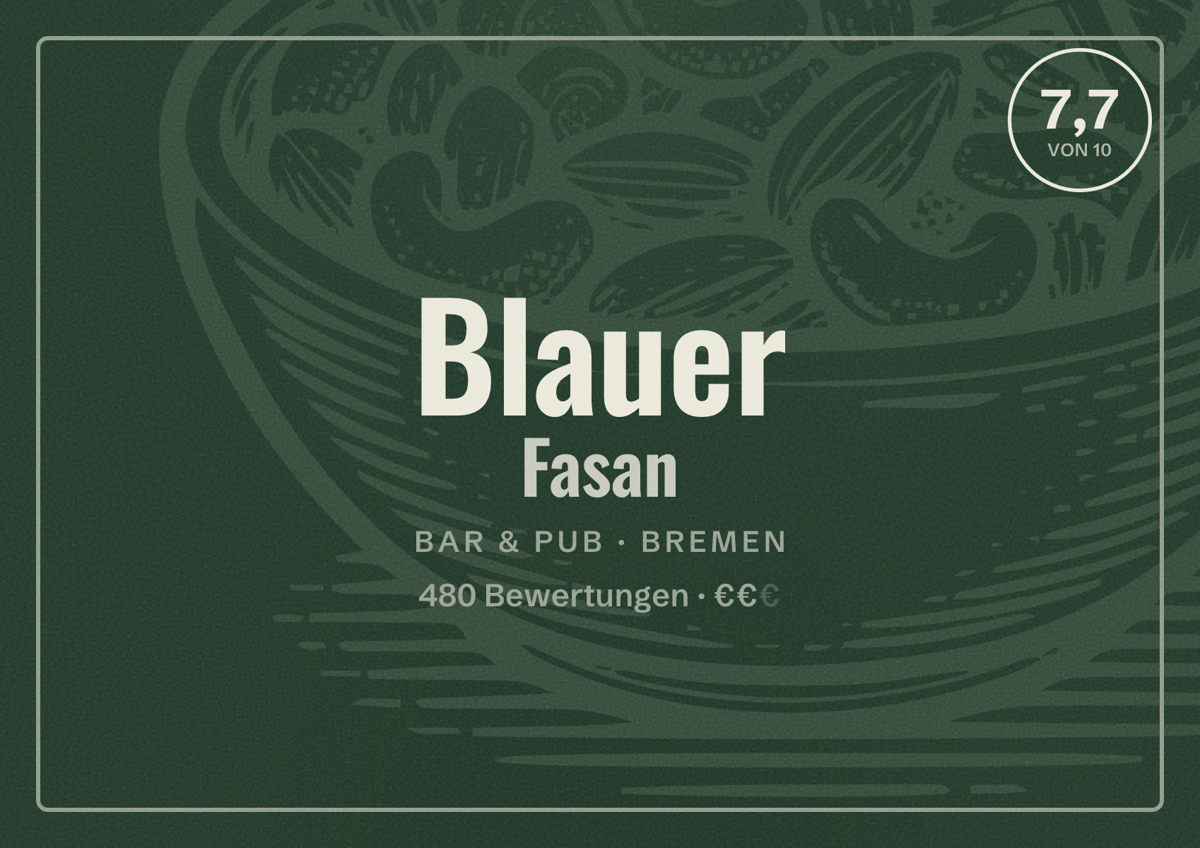 Illustriertes Poster von Blauer Fasan, Bar & Pub in Bremen: Bewertung 7,7 von 10 aus 480 Bewertungen, Preisniveau €€