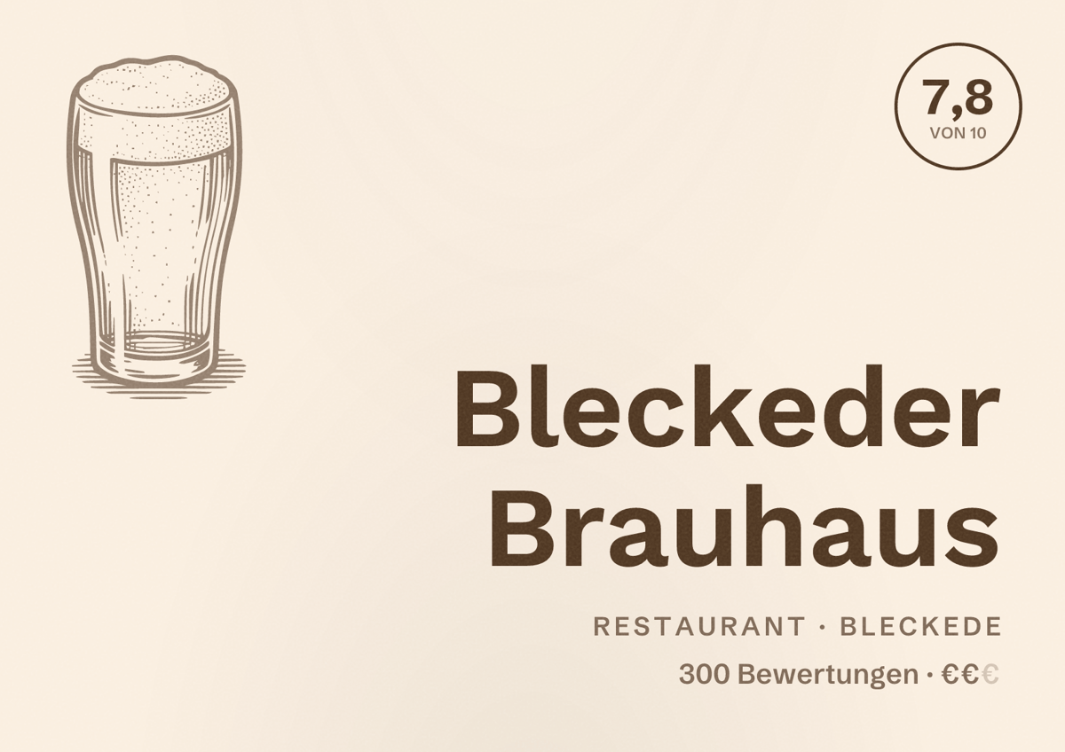 Illustriertes Poster von Bleckeder Brauhaus, Restaurant in Bleckede: Bewertung 7,8 von 10 aus 300 Bewertungen, Preisniveau €€