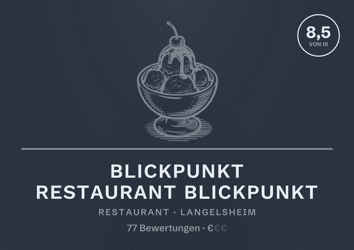 Illustriertes Poster von Blickpunkt Restaurant Blickpunkt, Restaurant in Langelsheim: Bewertung 8,5 von 10 aus 77 Bewertungen, Preisniveau €