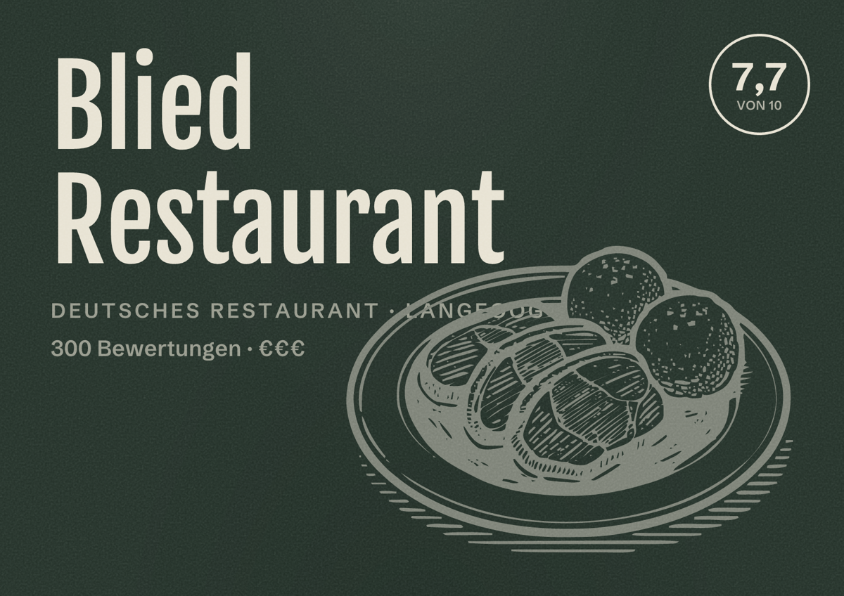 Illustriertes Poster von Blied Restaurant, Deutsches Restaurant in Langeoog: Bewertung 7,7 von 10 aus 300 Bewertungen, Preisniveau €€€