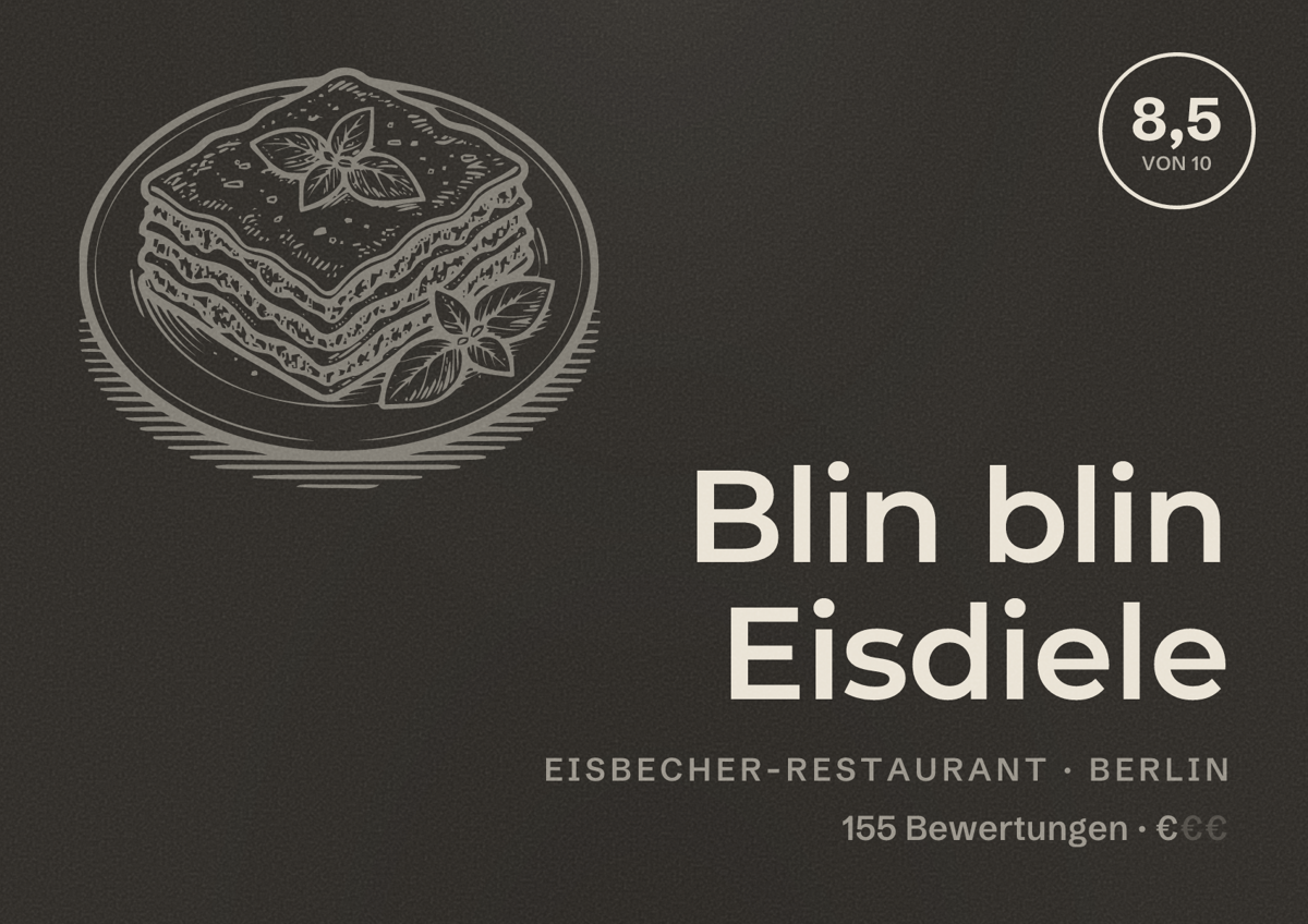 Illustriertes Poster von Blin blin Eisdiele, Eisbecher-Restaurant in Berlin: Bewertung 8,5 von 10 aus 155 Bewertungen, Preisniveau €