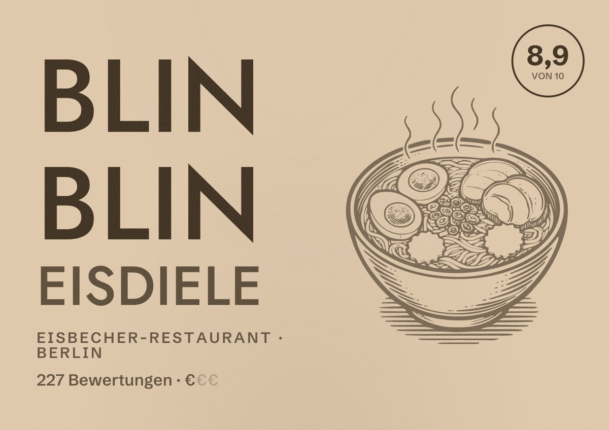 Illustriertes Poster von Blin Blin Eisdiele, Eisbecher-Restaurant in Berlin: Bewertung 8,9 von 10 aus 227 Bewertungen, Preisniveau €