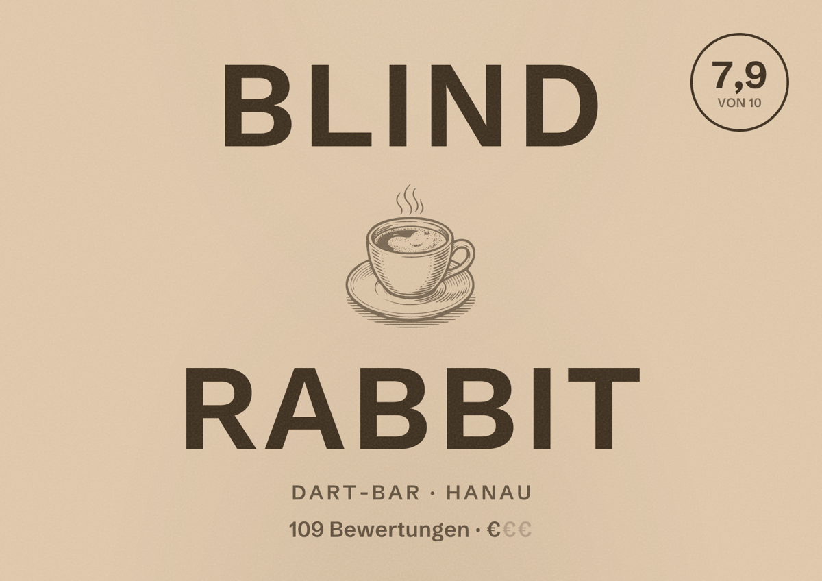 Illustriertes Poster von Blind Rabbit, Dart-Bar in Hanau: Bewertung 7,9 von 10 aus 109 Bewertungen, Preisniveau €