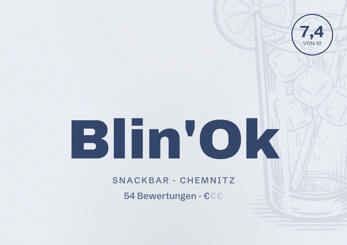Illustriertes Poster von Blin'Ok, Snackbar in Chemnitz: Bewertung 7,4 von 10 aus 54 Bewertungen, Preisniveau €