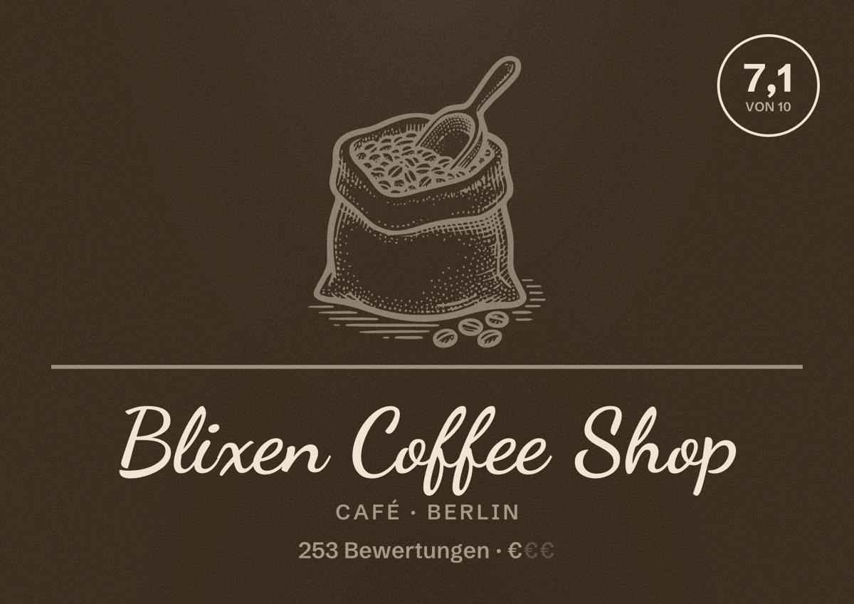 Illustriertes Poster von Blixen Coffee Shop, Café in Berlin: Bewertung 7,1 von 10 aus 253 Bewertungen, Preisniveau €
