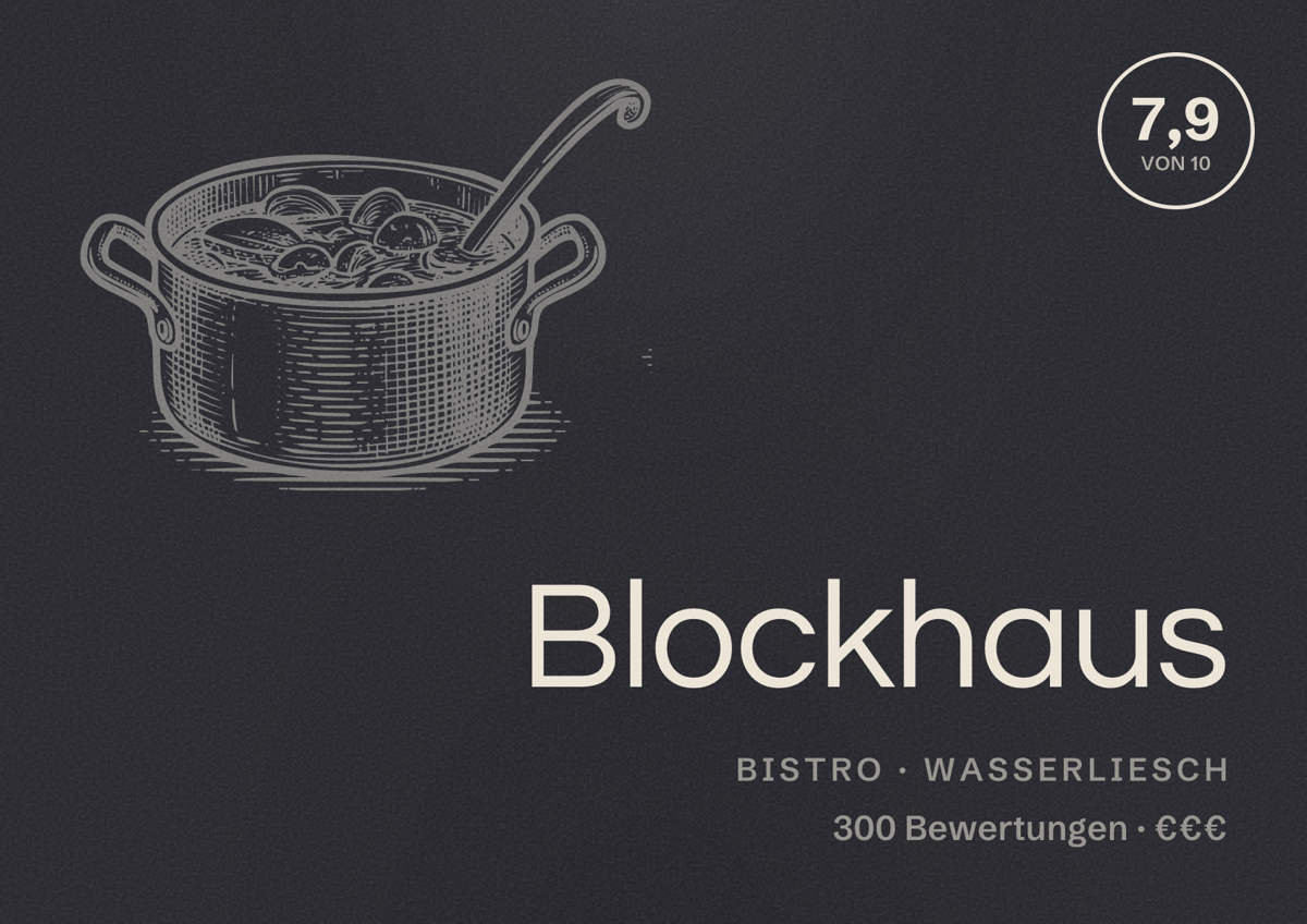 Illustriertes Poster von Blockhaus, Bistro in Wasserliesch: Bewertung 7,9 von 10 aus 300 Bewertungen, Preisniveau €€€
