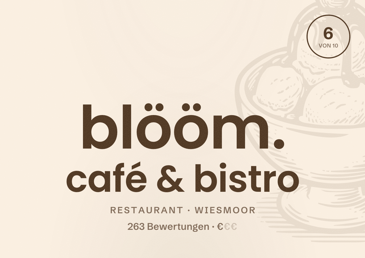 Illustriertes Poster von blööm. café & bistro, Restaurant in Wiesmoor: Bewertung 6 von 10 aus 263 Bewertungen, Preisniveau €