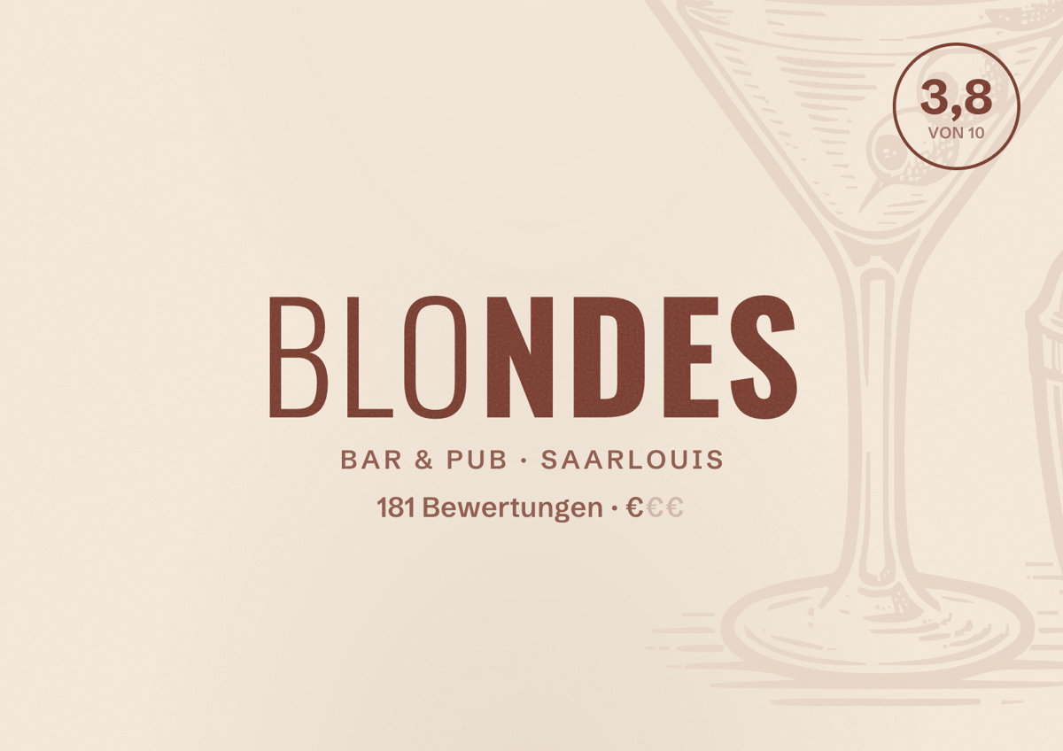 Illustriertes Poster von BLONDES, Bar & Pub in Saarlouis: Bewertung 3,8 von 10 aus 181 Bewertungen, Preisniveau €
