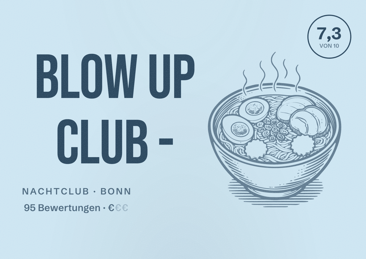 Illustriertes Poster von Blow Up Club -, Nachtclub in Bonn: Bewertung 7,3 von 10 aus 95 Bewertungen, Preisniveau €