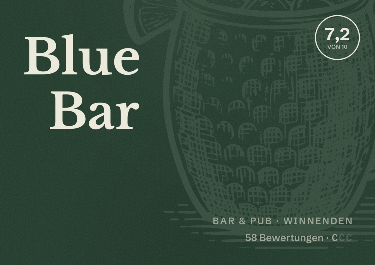 Illustriertes Poster von Blue Bar, Bar & Pub in Winnenden: Bewertung 7,2 von 10 aus 58 Bewertungen, Preisniveau €