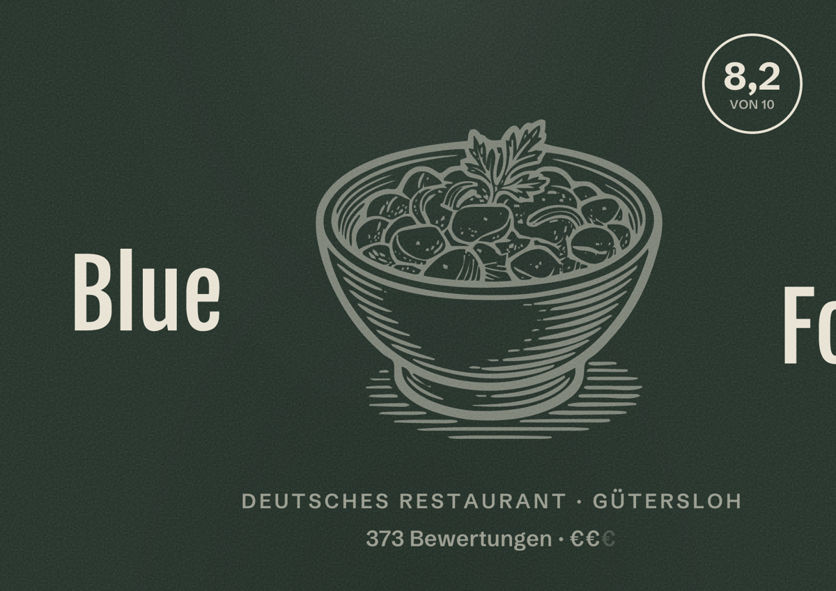 Illustriertes Poster von Blue Fox, Deutsches Restaurant in Gütersloh: Gästebewertung 8,2 von 10 aus 373 Bewertungen