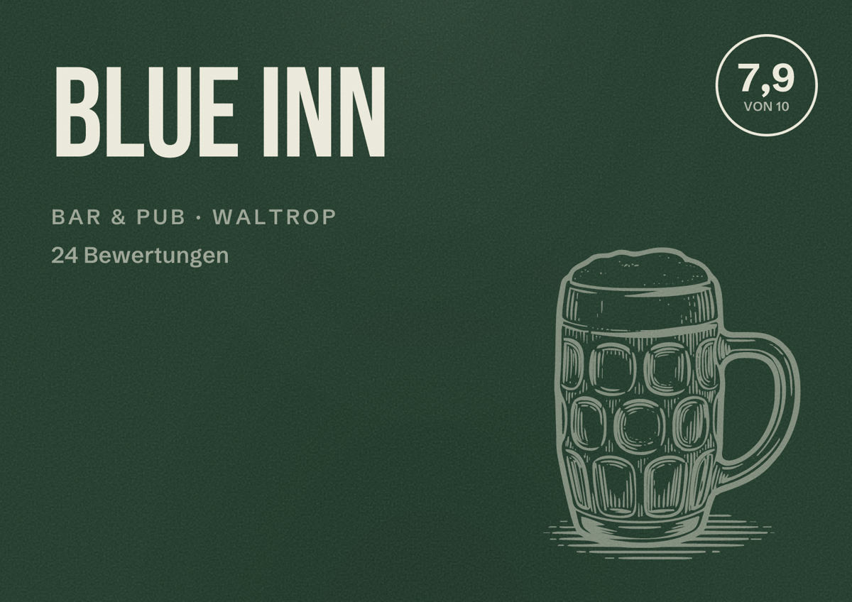 Illustriertes Poster von Blue Inn, Bar & Pub in Waltrop: Bewertung 7,9 von 10 aus 24 Bewertungen
