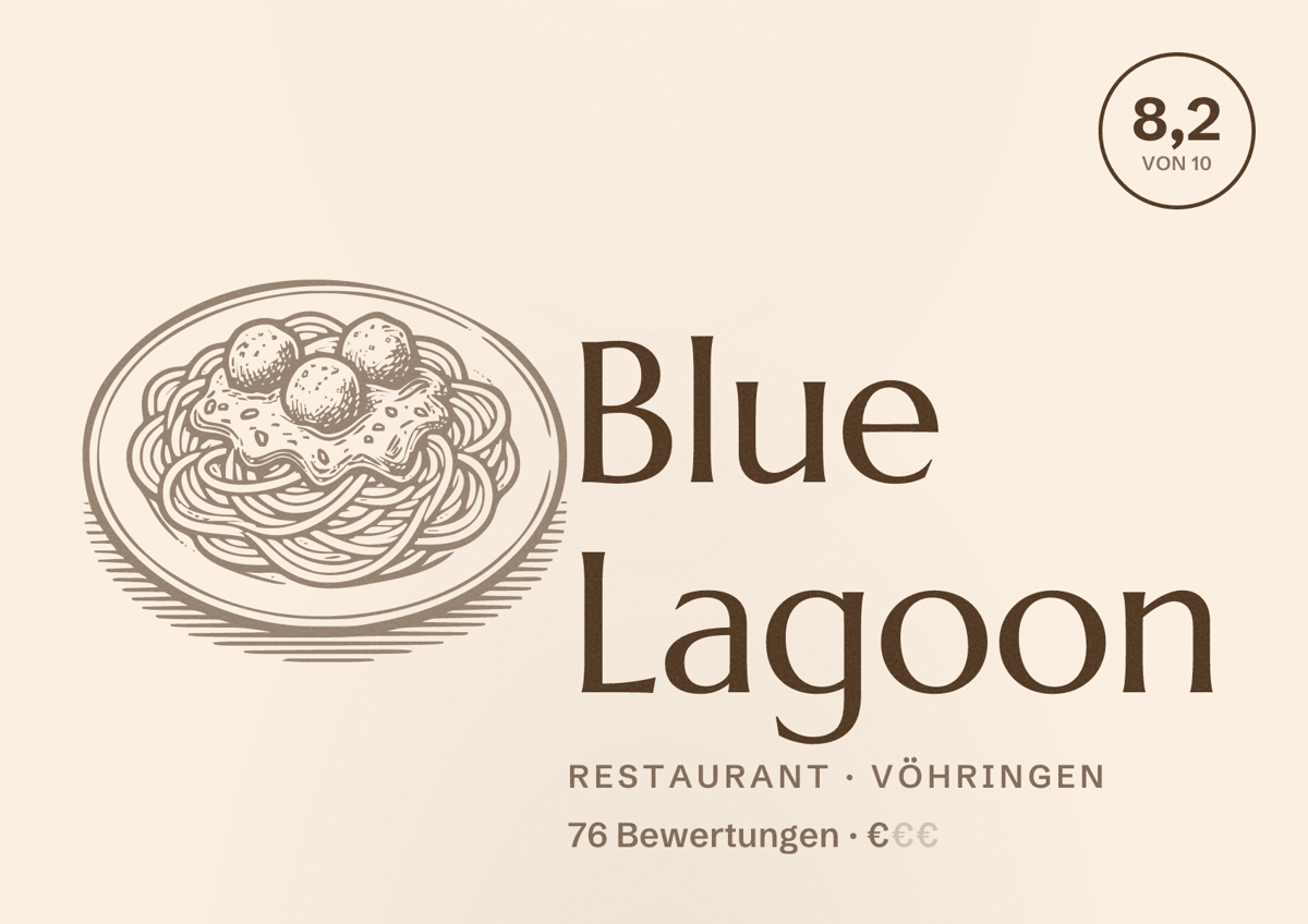Illustriertes Poster von Blue Lagoon, Restaurant in Vöhringen: Bewertung 8,2 von 10 aus 76 Bewertungen, Preisniveau €