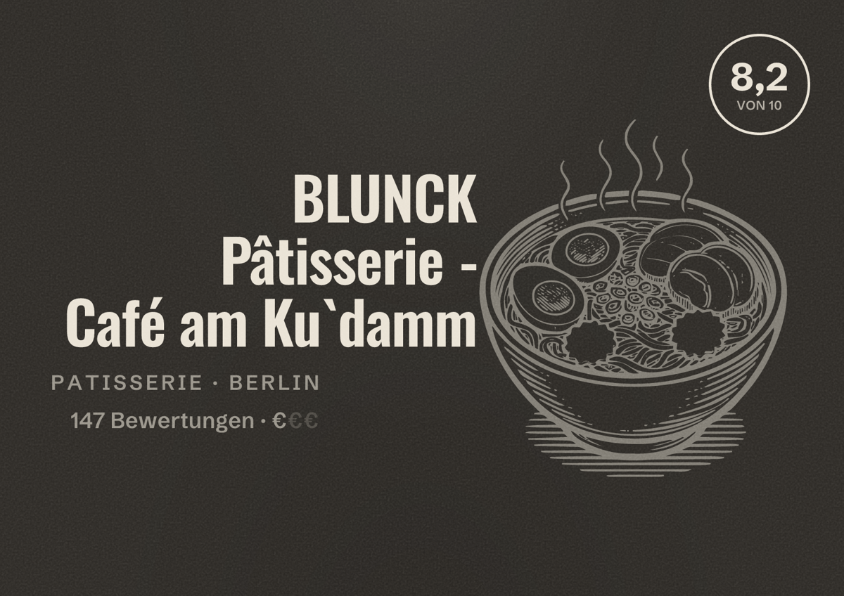 Illustriertes Poster von BLUNCK Pâtisserie - Café am Ku`damm, Patisserie in Berlin: Bewertung 8,2 von 10 aus 147 Bewertungen, Preisniveau €