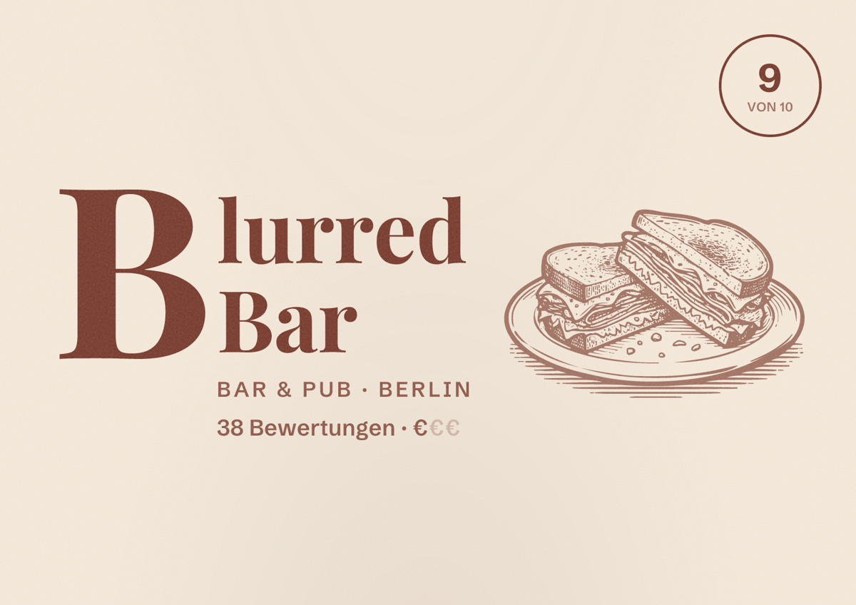 Illustriertes Poster von Blurred Bar, Bar & Pub in Berlin: Bewertung 9,0 von 10 aus 38 Bewertungen, Preisniveau €