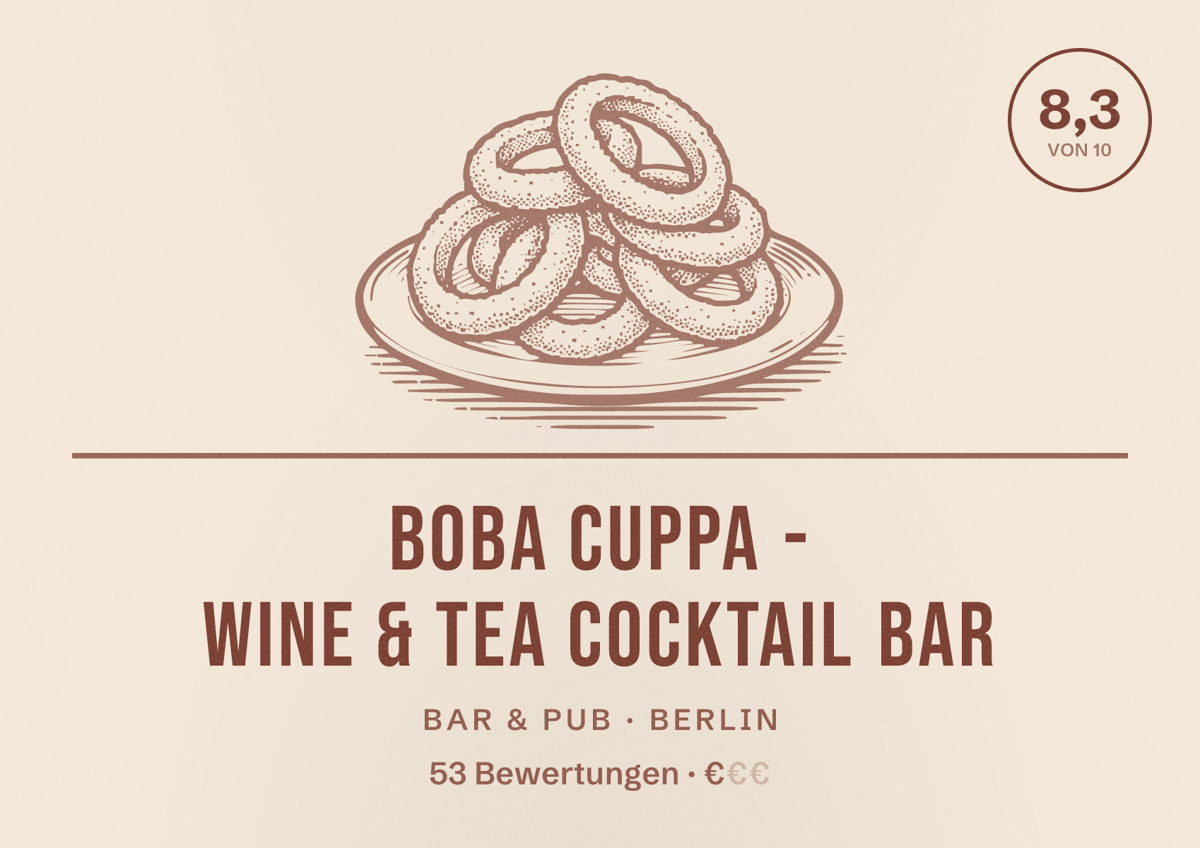 Illustriertes Poster von BOBA CUPPA - Wine & Tea Cocktail Bar, Bar & Pub in Berlin: Bewertung 8,3 von 10 aus 53 Bewertungen, Preisniveau €