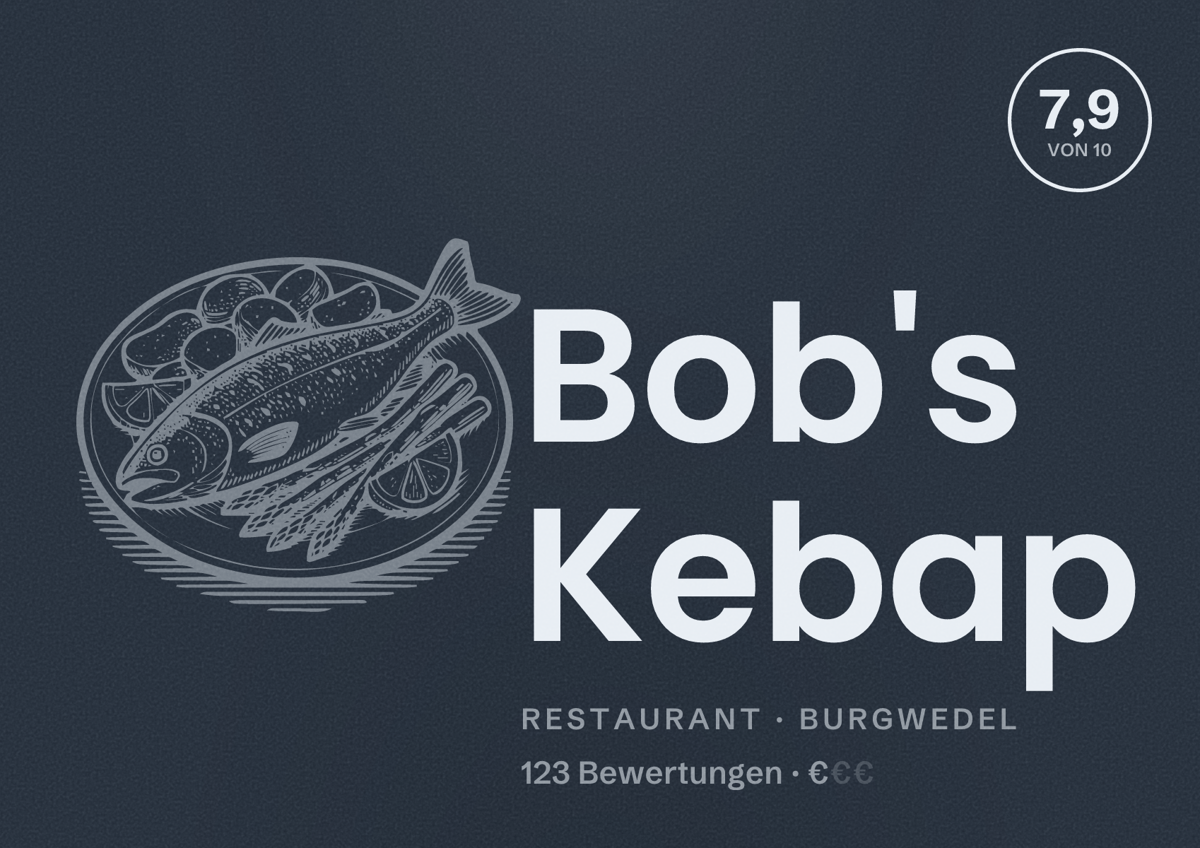 Illustriertes Poster von Bob's Kebap, Restaurant in Burgwedel: Bewertung 7,9 von 10 aus 123 Bewertungen, Preisniveau €