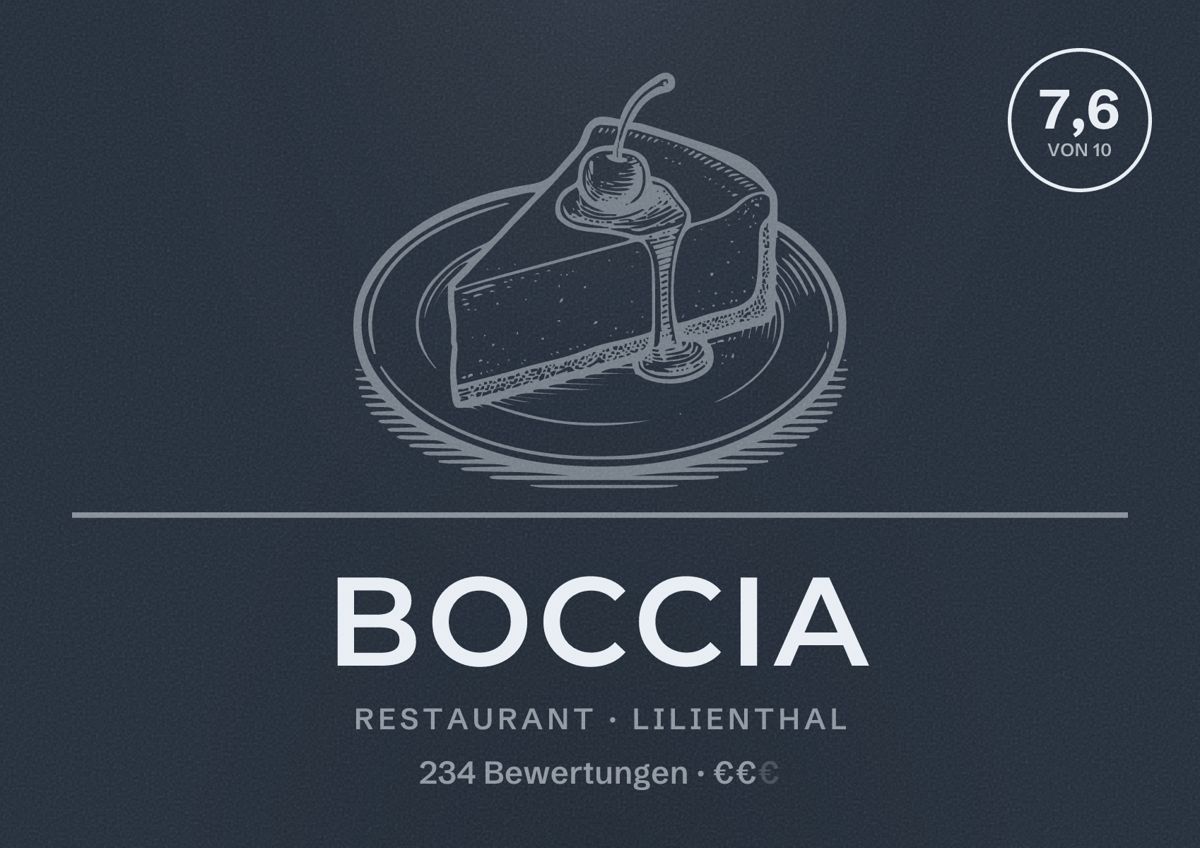 Illustriertes Poster von Boccia, Restaurant in Lilienthal: Bewertung 7,6 von 10 aus 234 Bewertungen, Preisniveau €€