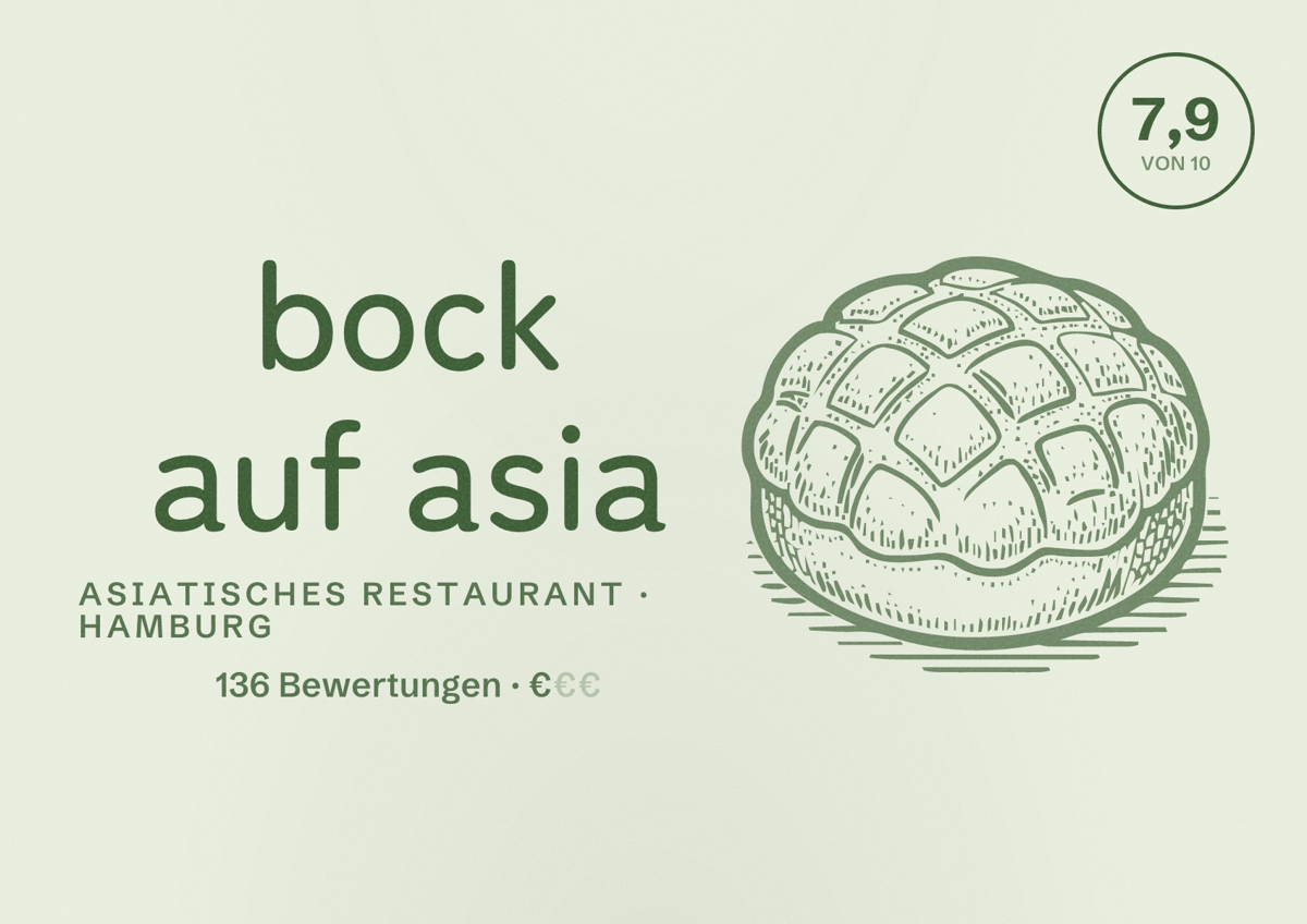 Illustriertes Poster von bock auf asia, Asiatisches Restaurant in Hamburg: Bewertung 7,9 von 10 aus 136 Bewertungen, Preisniveau €
