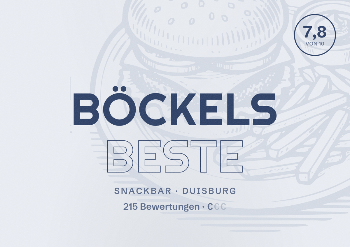 Illustriertes Poster von Böckels Beste, Snackbar in Duisburg: Bewertung 7,8 von 10 aus 215 Bewertungen, Preisniveau €