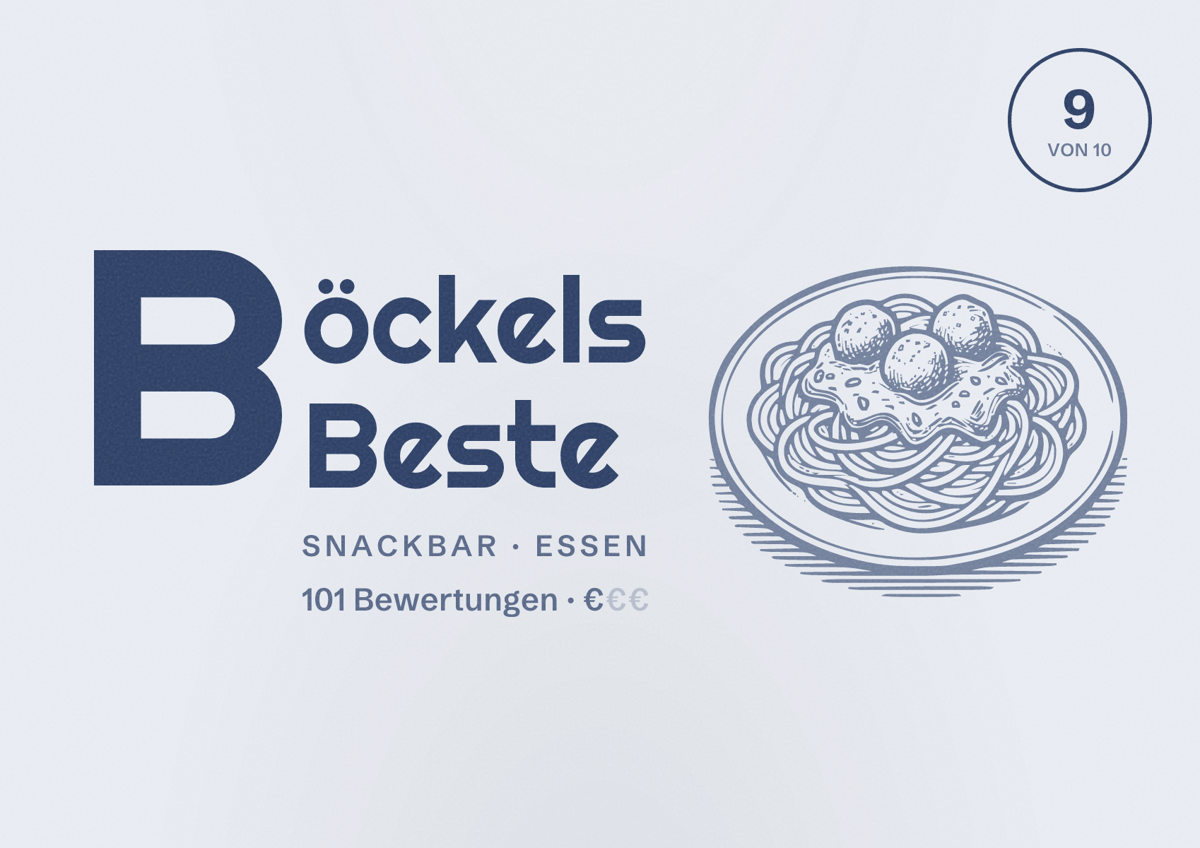 Illustriertes Poster von Böckels Beste, Snackbar in Essen: Bewertung 9 von 10 aus 101 Bewertungen, Preisniveau €
