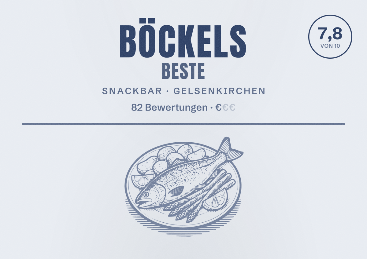 Illustriertes Poster von BÖCKELS Beste, Snackbar in Gelsenkirchen: Bewertung 7,8 von 10 aus 82 Bewertungen, Preisniveau €