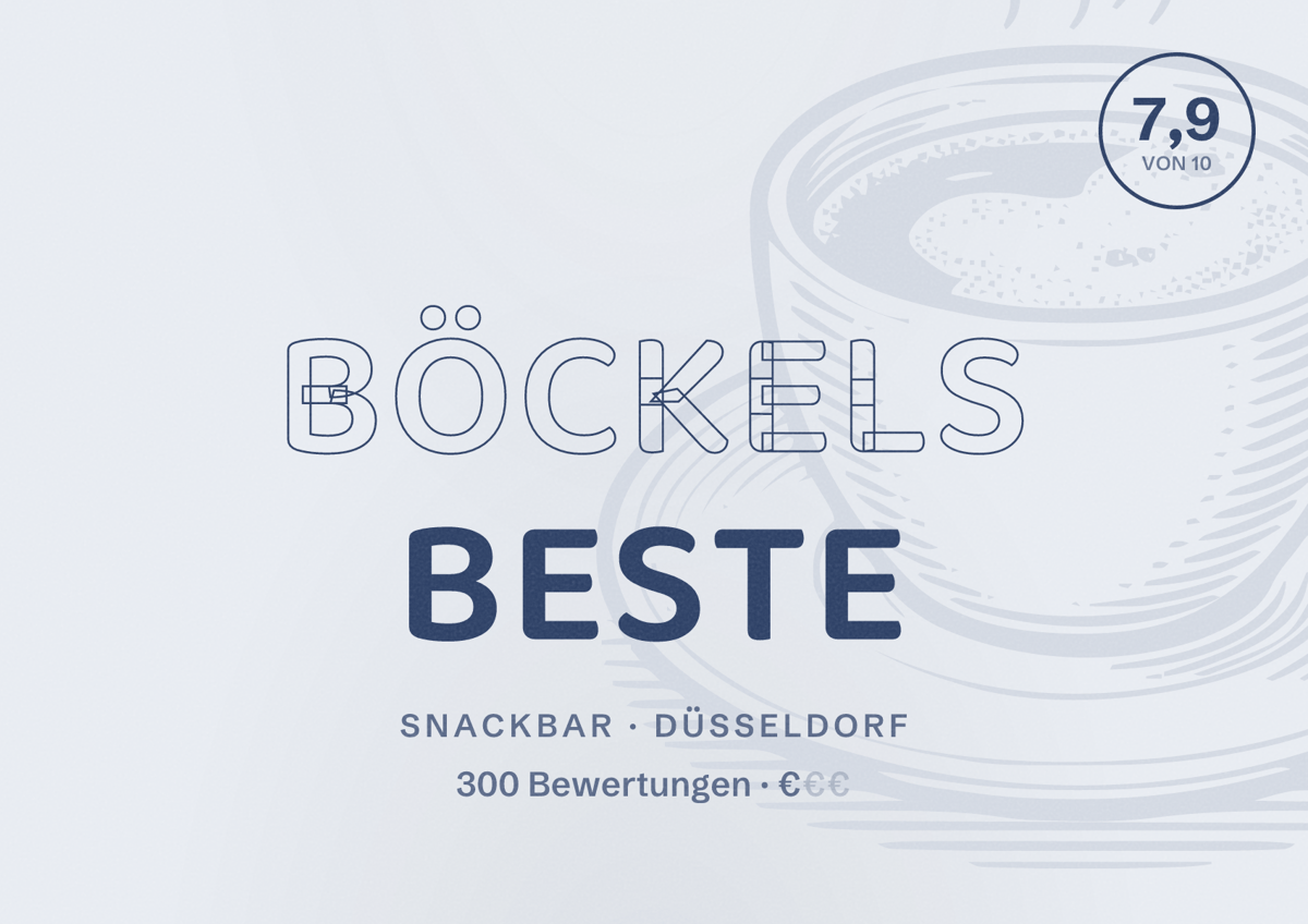 Illustriertes Poster von BÖCKELS Beste, Snackbar in Düsseldorf: Bewertung 7,9 von 10 aus 300 Bewertungen, Preisniveau €