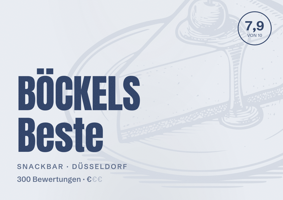 Illustriertes Poster von BÖCKELS Beste, Snackbar in Düsseldorf: Bewertung 7,9 von 10 aus 300 Bewertungen, Preisniveau €