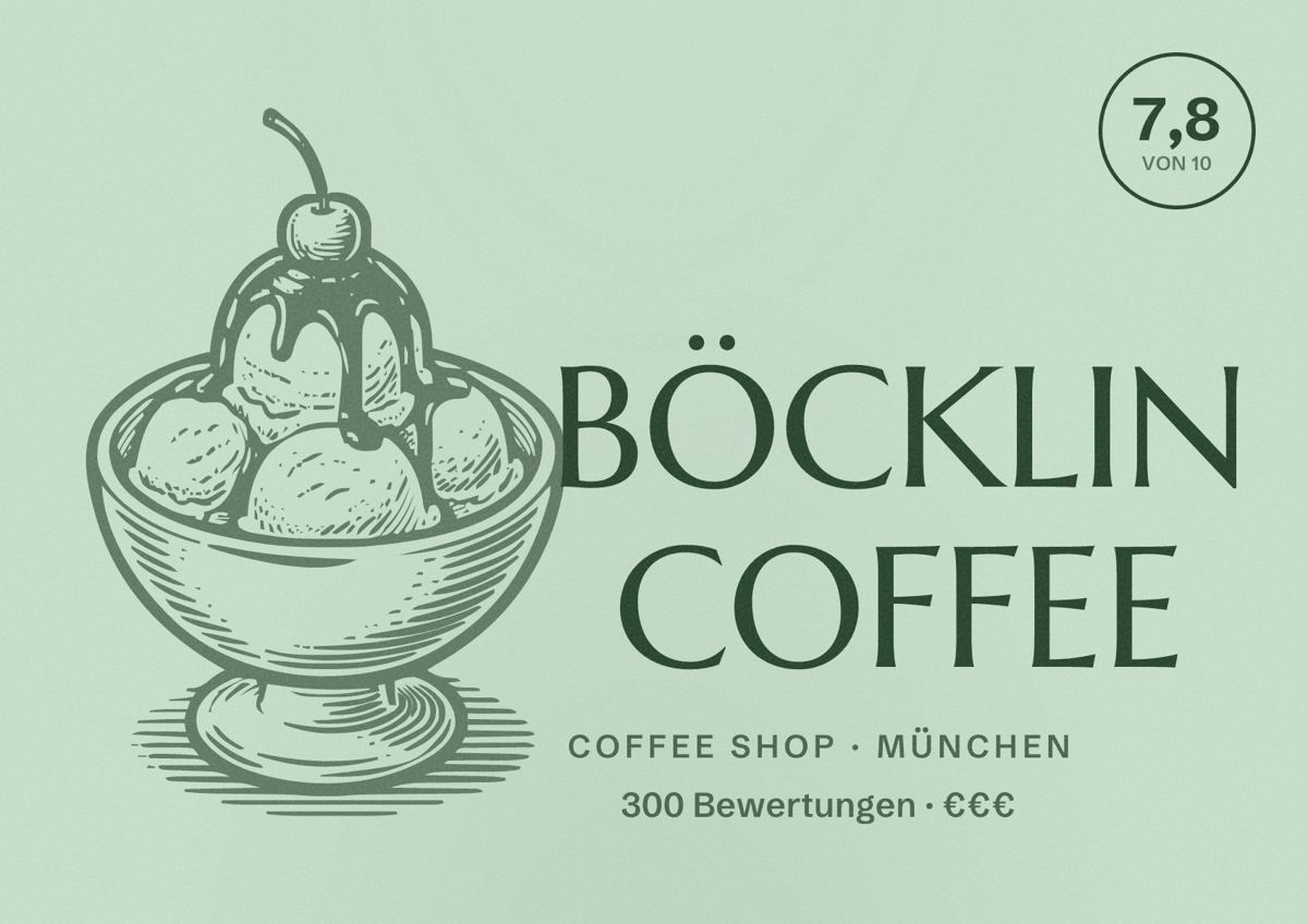 Illustriertes Poster von BÖCKLIN COFFEE, Coffee Shop in München: Bewertung 7,8 von 10 aus 300 Bewertungen, Preisniveau €€€