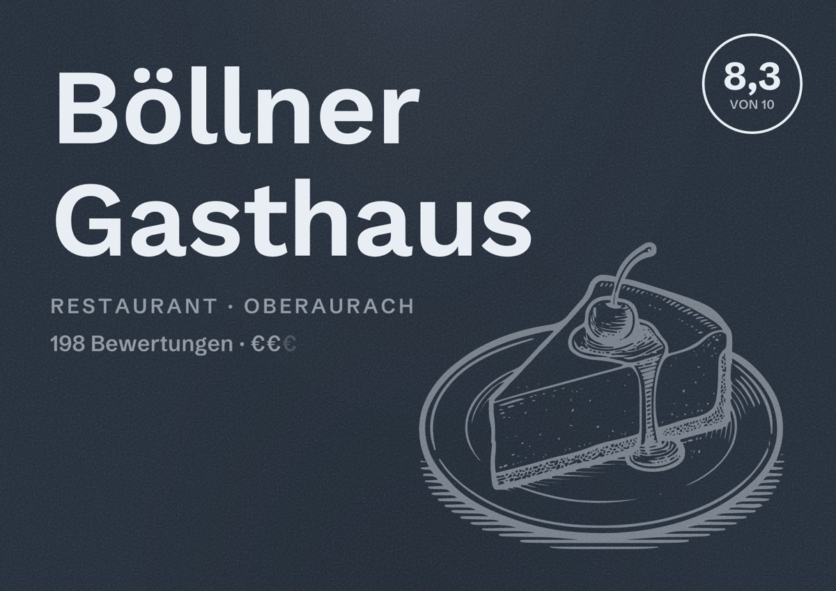 Illustriertes Poster von Böllner Gasthaus, Restaurant in Oberaurach: Bewertung 8,3 von 10 aus 198 Bewertungen, Preisniveau €€