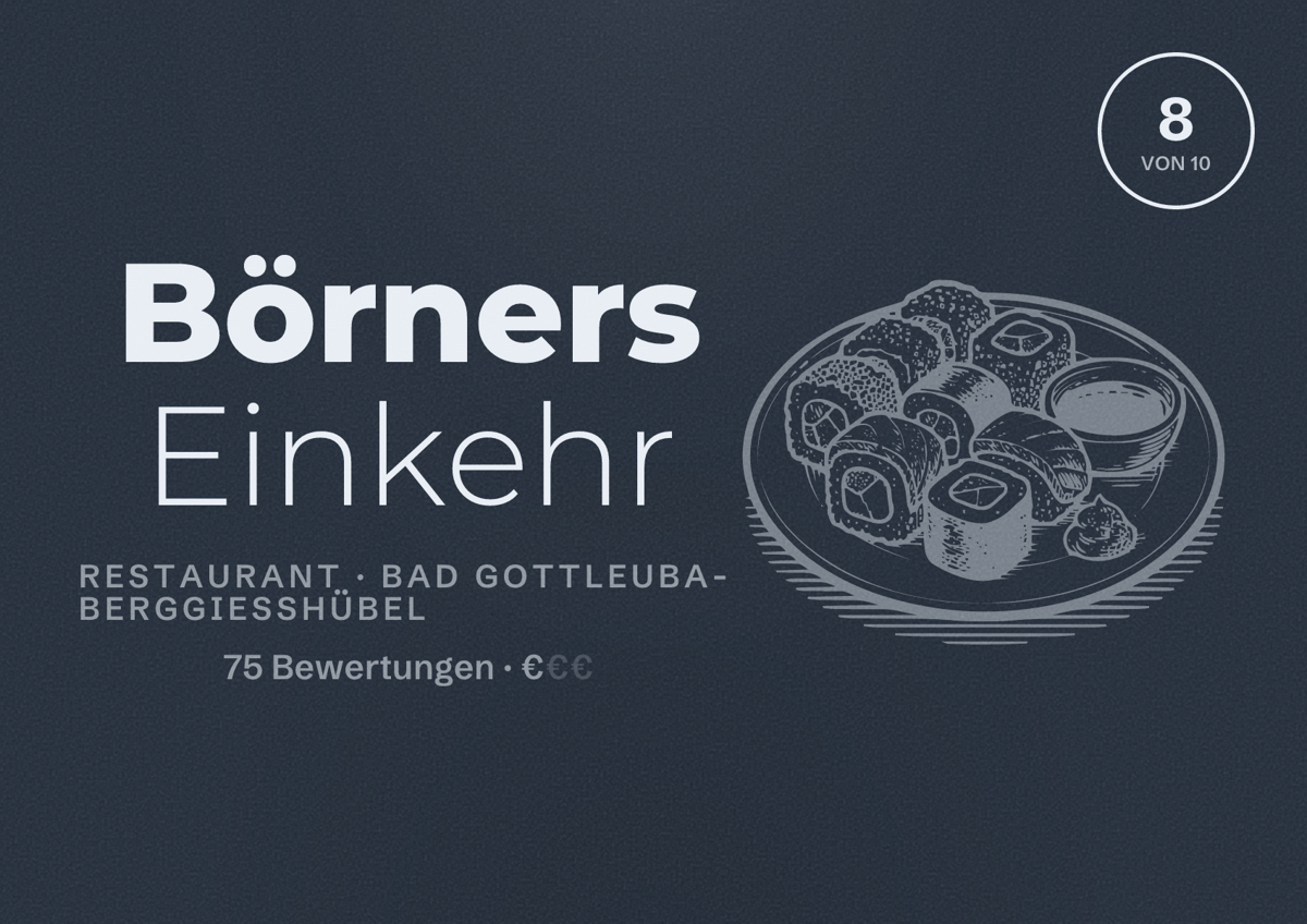 Illustriertes Poster von Börners Einkehr, Restaurant in Bad Gottleuba-Berggießhübel: Bewertung 8 von 10 aus 75 Bewertungen, Preisniveau €