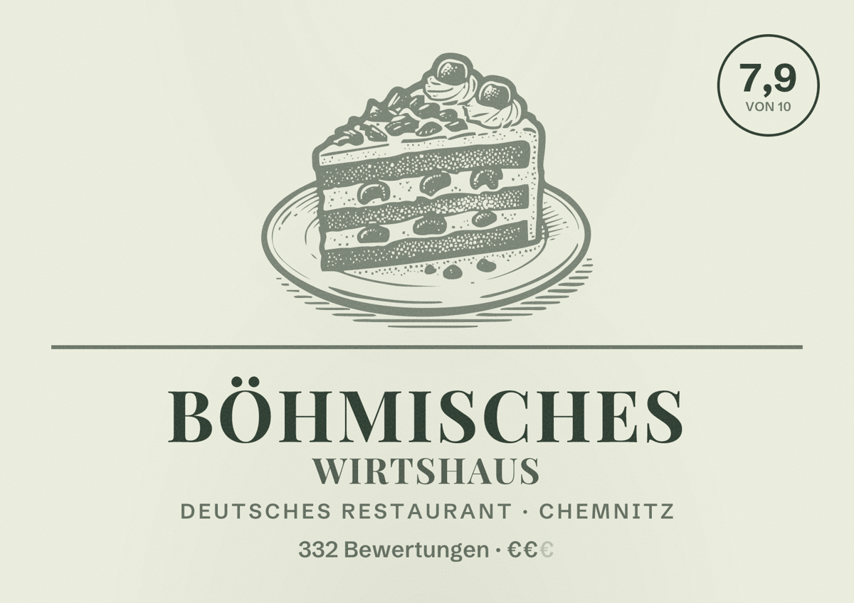 Illustriertes Poster von Böhmisches Wirtshaus, Deutsches Restaurant in Chemnitz: Bewertung 7,9 von 10 aus 332 Bewertungen, Preisniveau €€