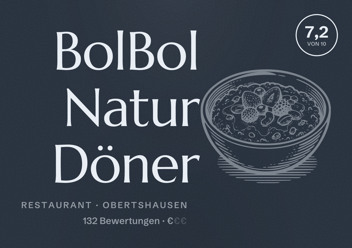 Illustriertes Poster von BolBol Natur Döner, Restaurant in Obertshausen: Bewertung 7,2 von 10 aus 132 Bewertungen, Preisniveau €