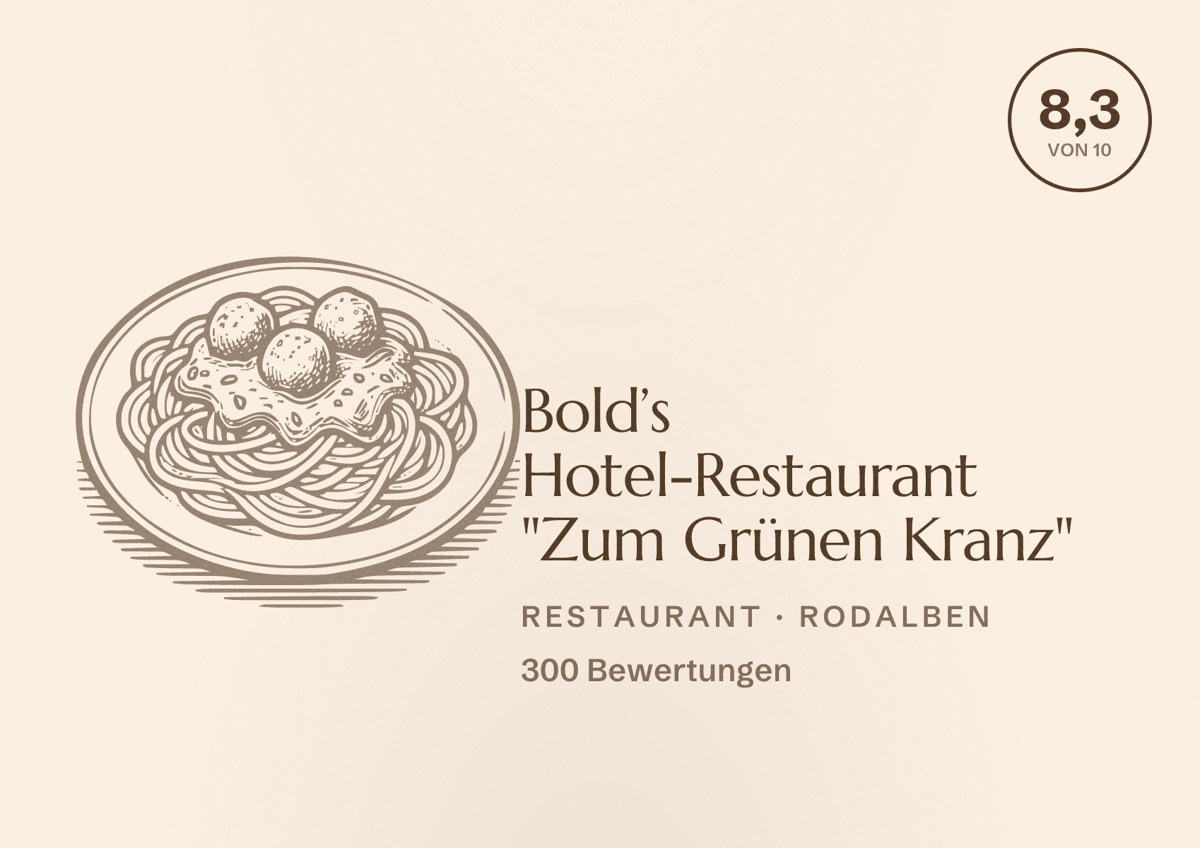 Illustriertes Poster von Bold’s Hotel-Restaurant "Zum Grünen Kranz", Restaurant in Rodalben: Bewertung 8,3 von 10 aus 300 Bewertungen