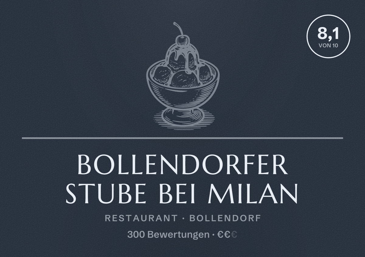 Illustriertes Poster von Bollendorfer Stube bei Milan, Restaurant in Bollendorf: Bewertung 8,1 von 10 aus 300 Bewertungen, Preisniveau €€