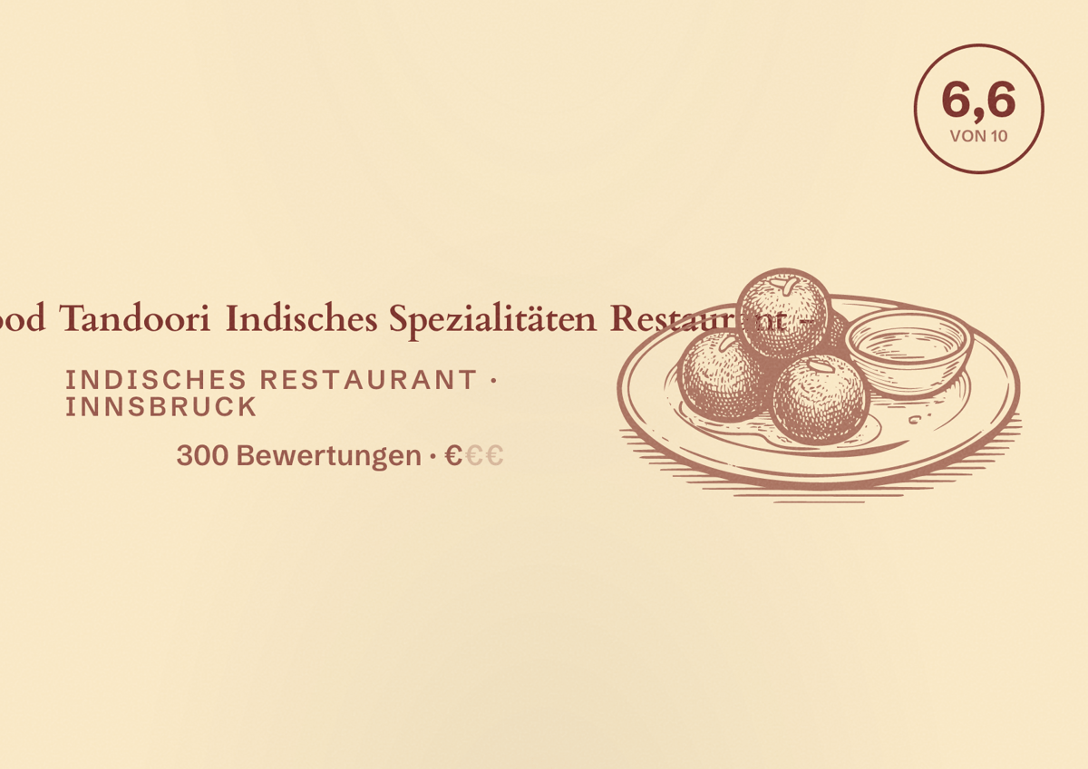 Illustriertes Poster von Bollywood Tandoori Indisches Spezialitäten Restaurant -, Indisches Restaurant in Innsbruck: Bewertung 6,6 von 10 aus 300 Bewertungen, Preisniveau €