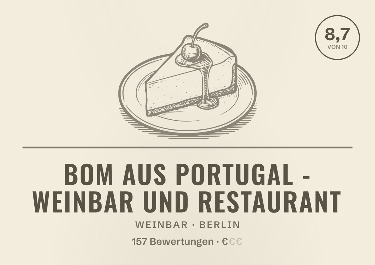 Illustriertes Poster von Bom aus Portugal - Weinbar und Restaurant, Weinbar in Berlin: Bewertung 8,7 von 10 aus 157 Bewertungen, Preisniveau €