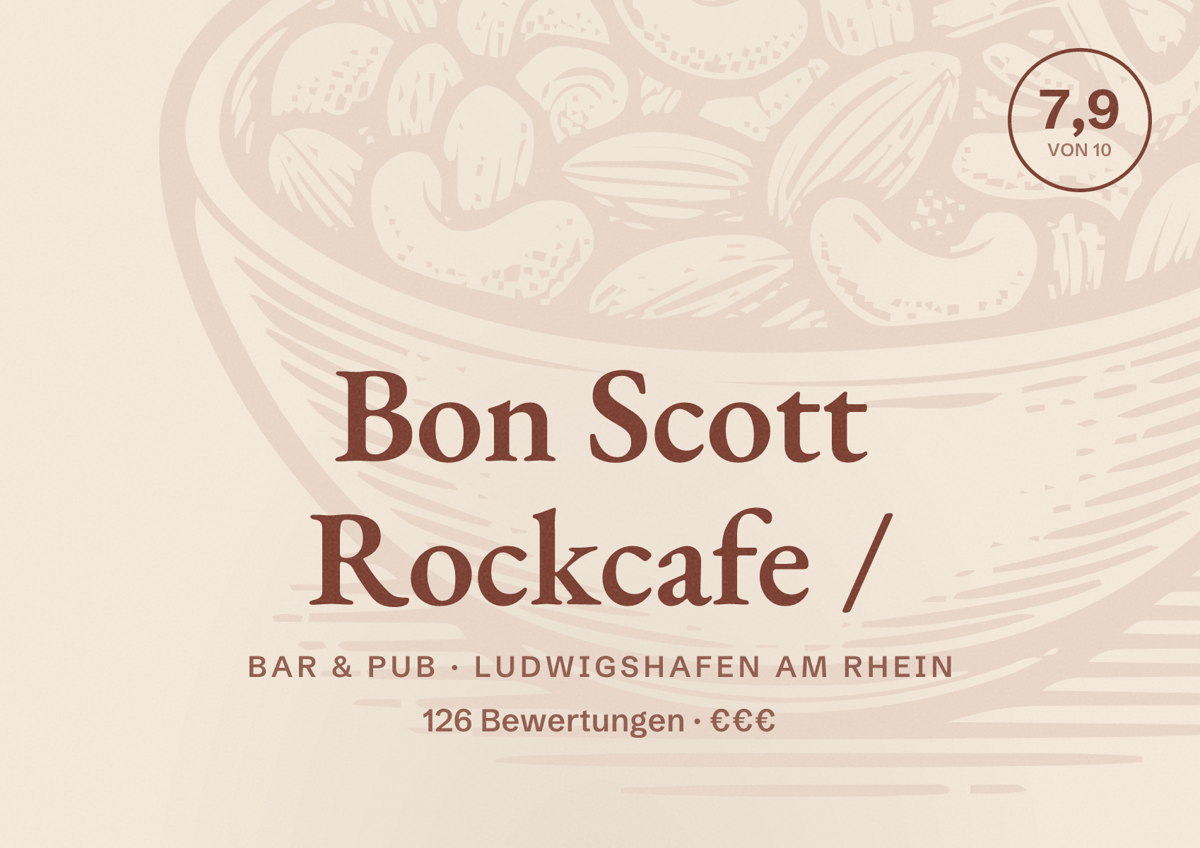 Illustriertes Poster von Bon Scott Rockcafe /, Bar & Pub in Ludwigshafen am Rhein: Bewertung 7,9 von 10 aus 126 Bewertungen, Preisniveau €€€