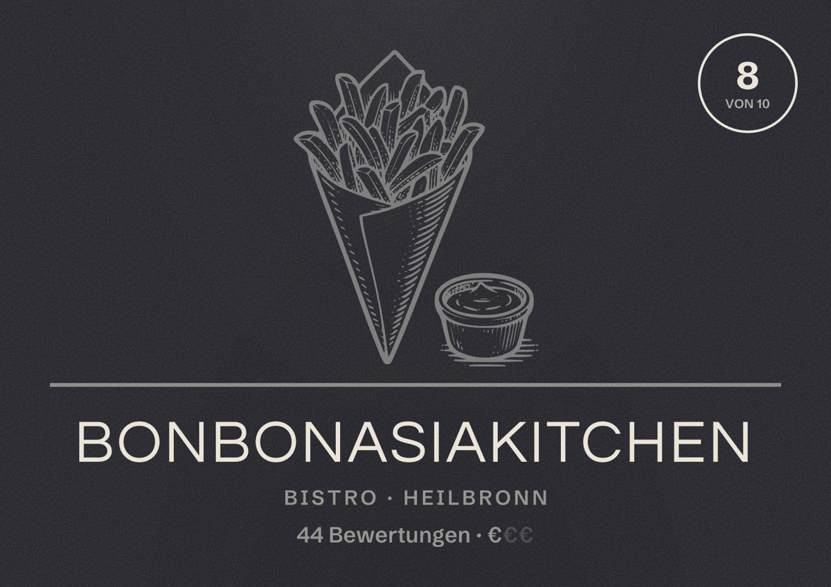 Illustriertes Poster von BonBonAsiaKitchen, Bistro in Heilbronn: Bewertung 8 von 10 aus 44 Bewertungen, Preisniveau €