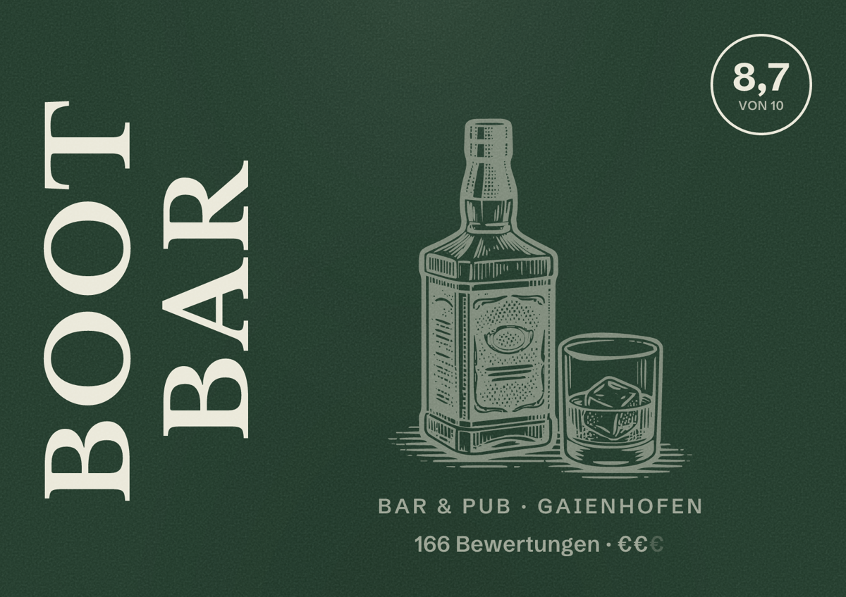 Illustriertes Poster von Boot Bar, Bar & Pub in Gaienhofen: Bewertung 8,7 von 10 aus 166 Bewertungen, Preisniveau €€