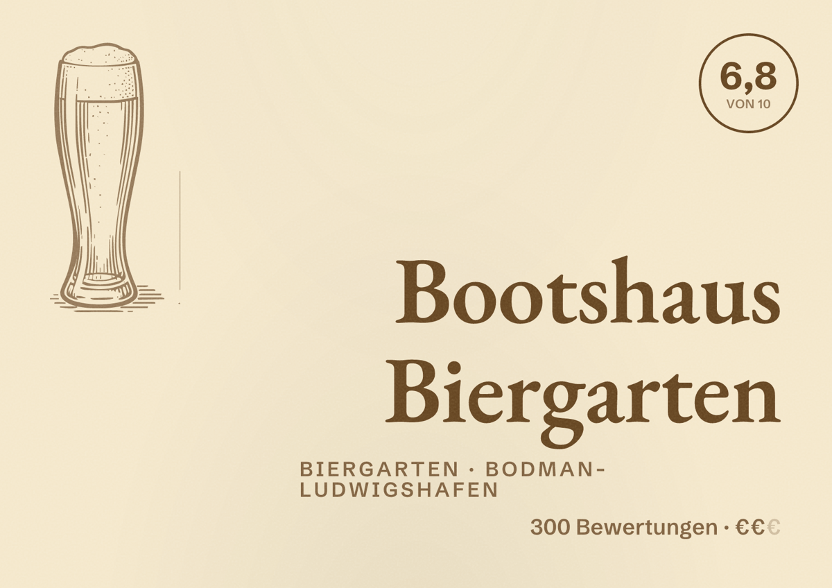 Illustriertes Poster von Bootshaus Biergarten, Biergarten in Bodman-Ludwigshafen: Bewertung 6,8 von 10 aus 300 Bewertungen, Preisniveau €€