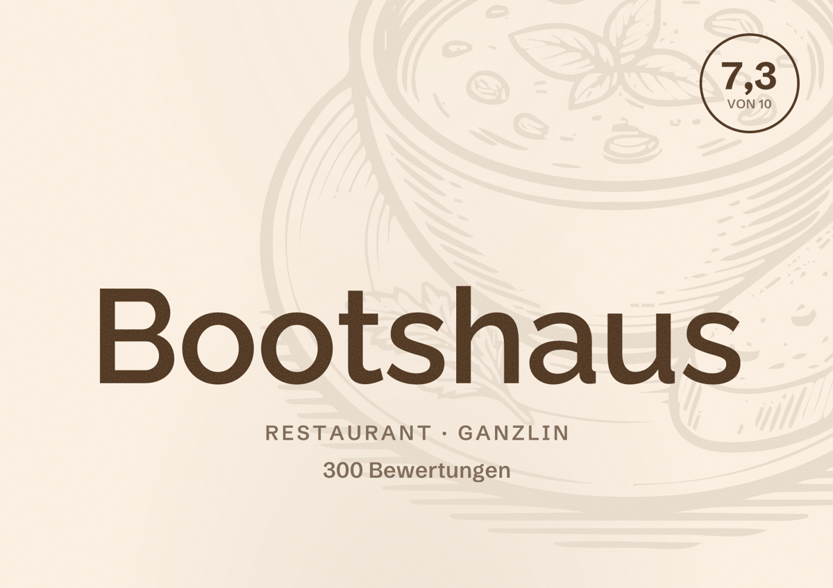 Illustriertes Poster von Bootshaus, Restaurant in Ganzlin: Bewertung 7,3 von 10 aus 300 Bewertungen