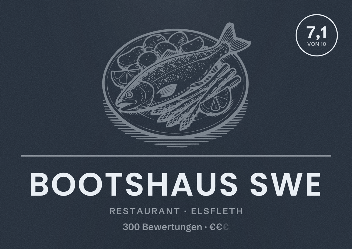 Illustriertes Poster von Bootshaus SWE, Restaurant in Elsfleth: Bewertung 7,1 von 10 aus 300 Bewertungen, Preisniveau €€