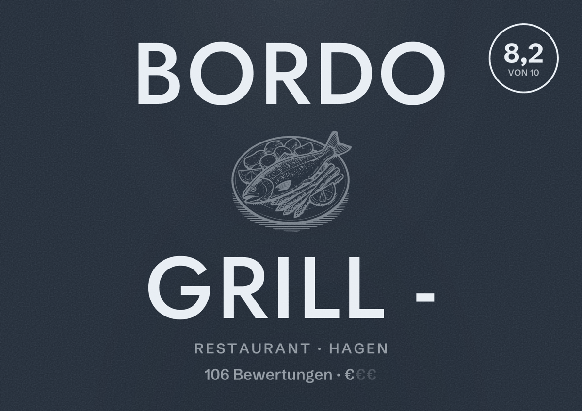 Illustriertes Poster von Bordo Grill -, Restaurant in Hagen: Bewertung 8,2 von 10 aus 106 Bewertungen, Preisniveau €
