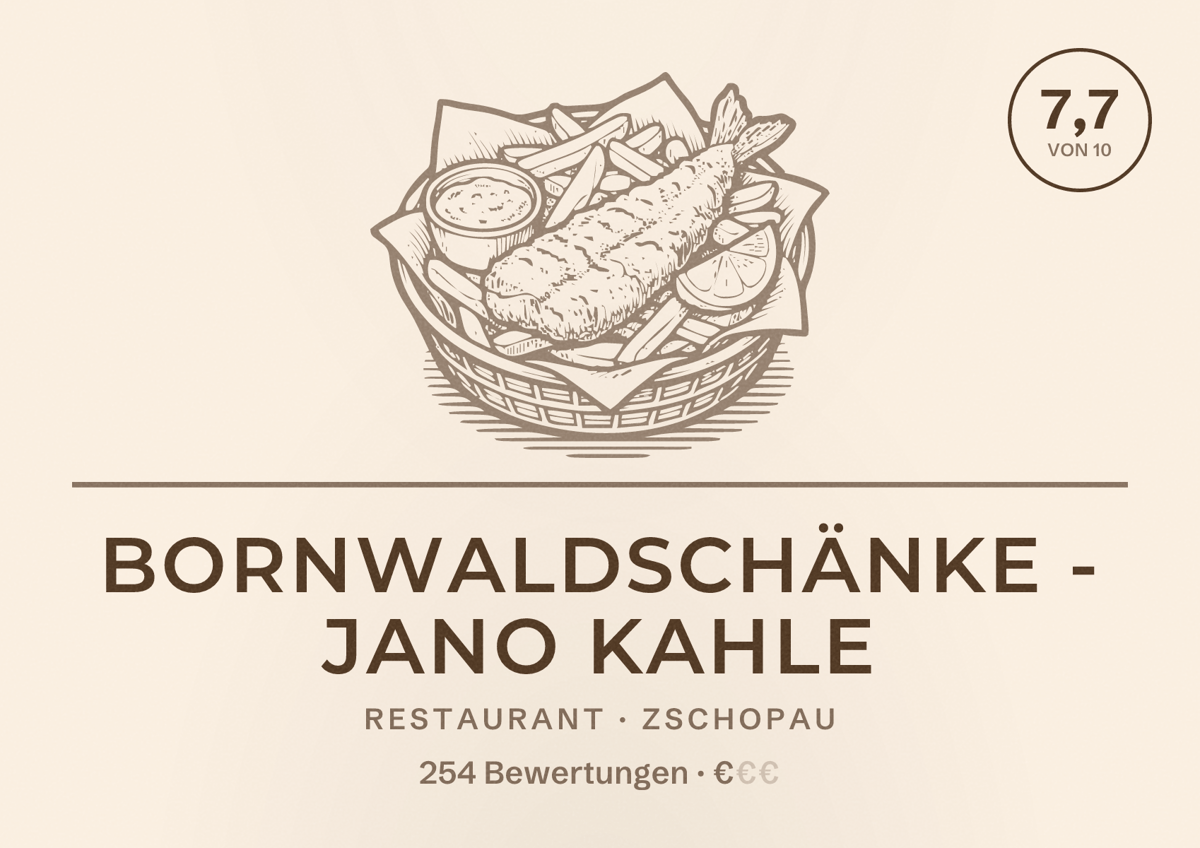 Illustriertes Poster von Bornwaldschänke - Jano Kahle, Restaurant in Zschopau: Bewertung 7,7 von 10 aus 254 Bewertungen, Preisniveau €