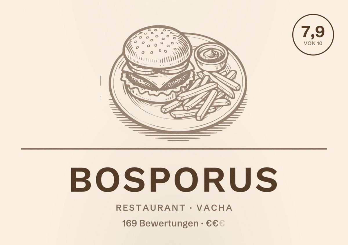 Illustriertes Poster von Bosporus, Restaurant in Vacha: Bewertung 7,9 von 10 aus 169 Bewertungen, Preisniveau €€